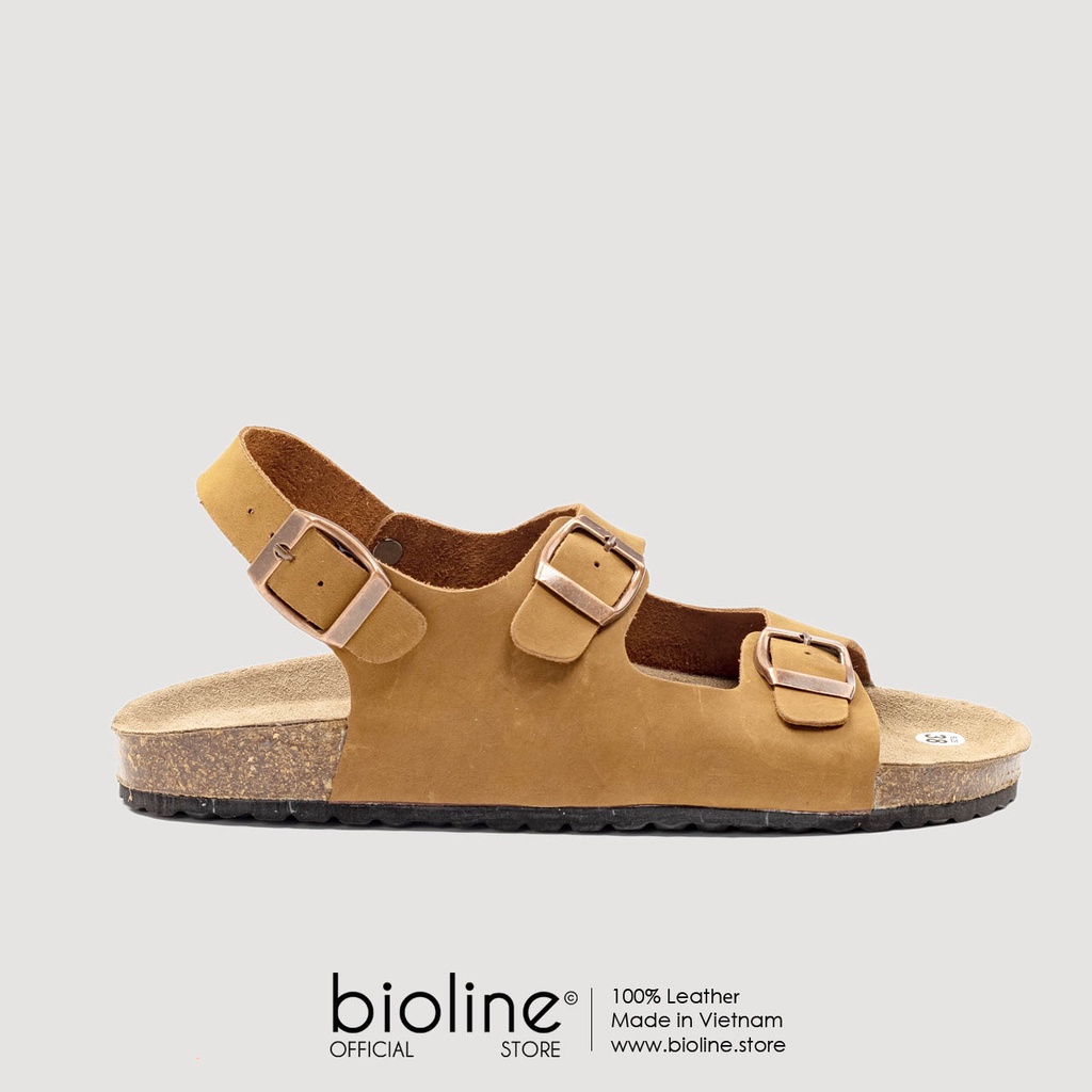 D02-Dép sandal da bò đế trấu Birken quai ngang Unisex - Da bò nguyên tấm, quai hậu học sinh