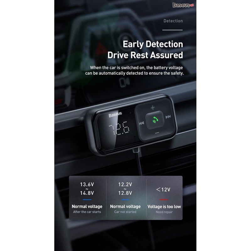 Tẩu sạc xe hơi mp3 không dây Baseus T Typed S16 trợ đài FM nghe nhạc qua thẻ nhớ TF gọi điện thoại rảnh tay qua kết nối