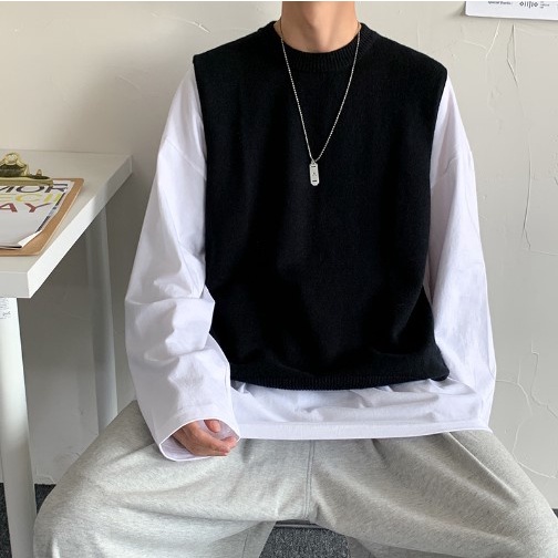 Áo Gile Len Nam Nữ Form Rộng Xẻ Tà Cá Tính, Áo Gile len Dáng Rộng Ulzzang Unisex Hàn Quốc Học Sinh Đi Chơi Đi Học