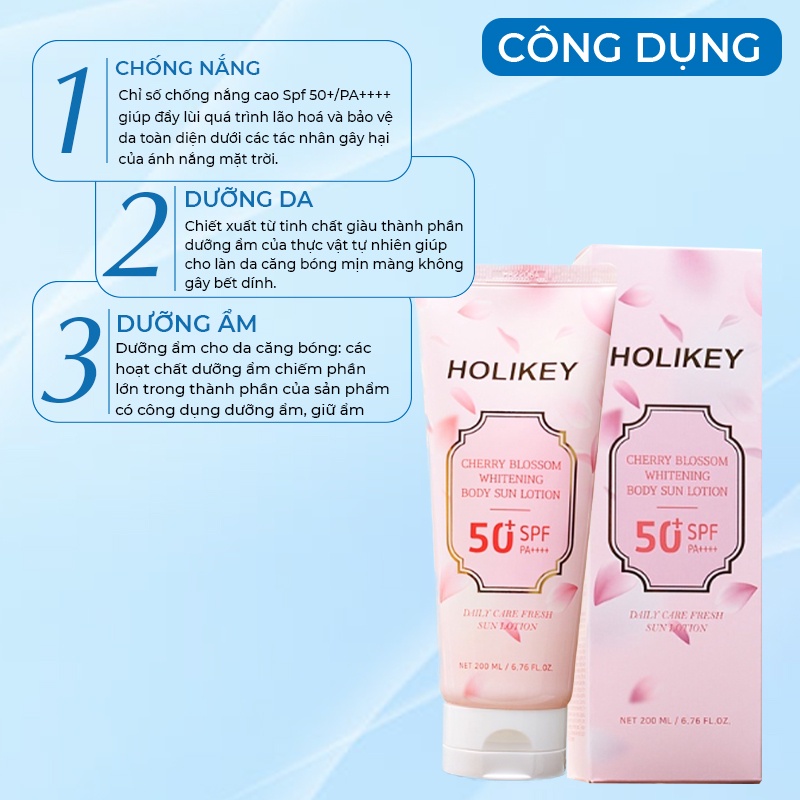 Kem Body Trắng Da Chống Nắng Holikey Hàn Quốc Cherry Blossom Whitening Lotion Giúp Trắng Da & Dưỡng Ẩm 200ml