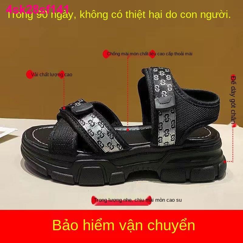 giày sandal 7cmDép quai hậu đế dày muffet nữ hè 2021 mới về tất cả -match Show feet đi biển thể thao khóa dán nhỏ