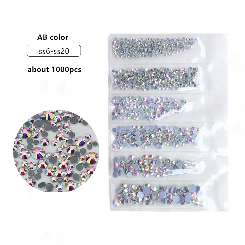 Túi 1000 Hạt Đá Lấp Lánh Đính Trang Trí Móng Tay ss6-ss20 Hỗn Hợp