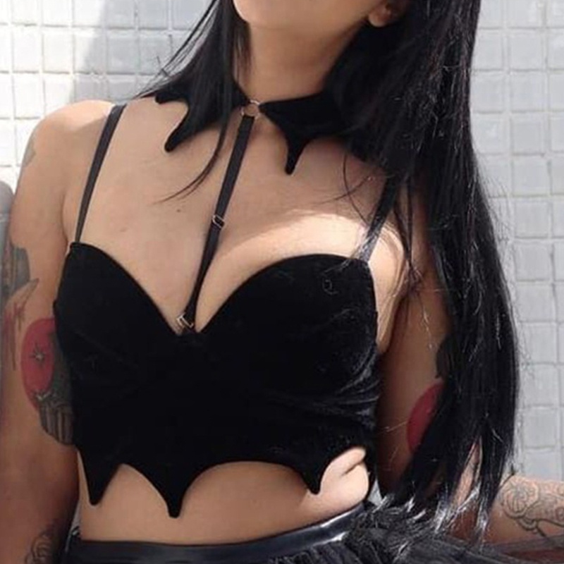 Áo Croptop Hai Dây Hở Lưng Phong Cách Gothic Quyến Rũ Dành Cho Nữ