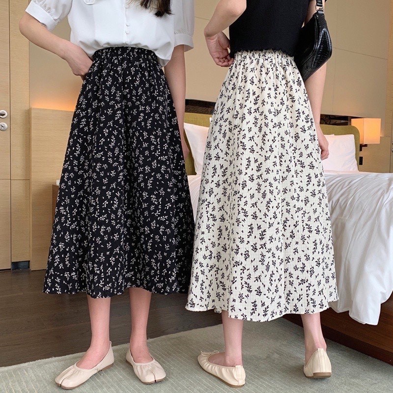 [Quà tặng là dây chun buộc tóc nữ] Chân váy midi hoa nhí 2 màu đen trắng phong cách ulzzang Lucy Outfit thiết kế | BigBuy360 - bigbuy360.vn