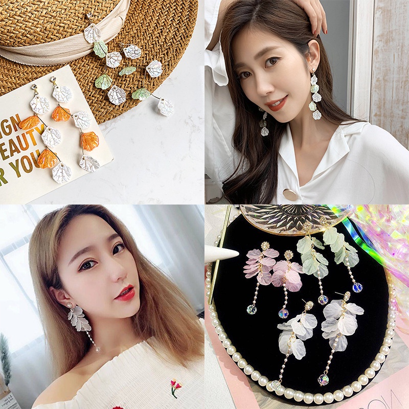 Bông Tai Hình Cánh Hoa Tua Rua Bằng Acrylic Phong Cách Hàn Quốc