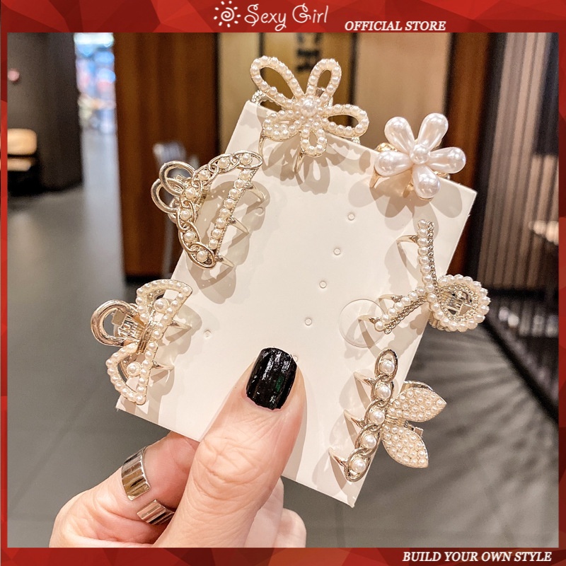 Kẹp tóc nhỏ bằng kim loại đính ngọc trai thời trang Hàn Quốc đơn giản thanh lịch