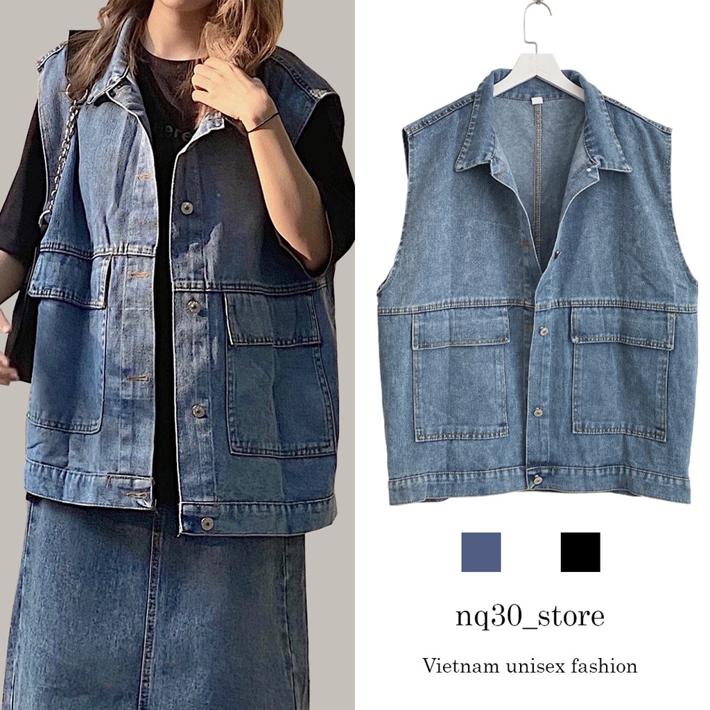 Áo Gile Jeans Không Tay Dáng Rộng Nam Nữ Ullzang - Hàng mới về
