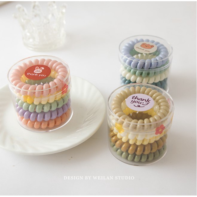 Hộp 5 Dây Chun Cột Tóc Lò Xo Xoắn Màu Pastel Xinh Xắn Thời Trang Cho Nữ