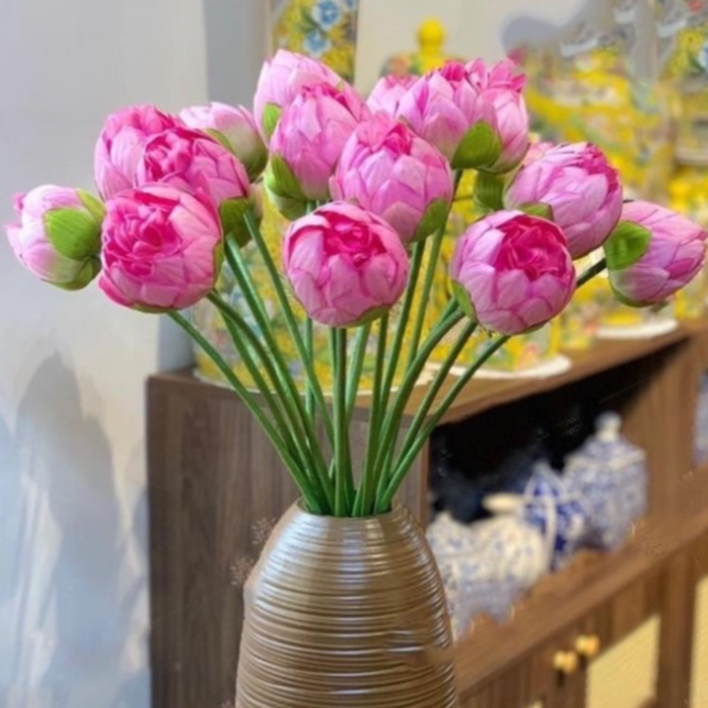 Hoa Sen giả bách diệp quan âm cao cấp màu trắng và hồng 1 cành dài 80 cm - Hoa lụa đẹp decor cắm lọ xinh chụp studio