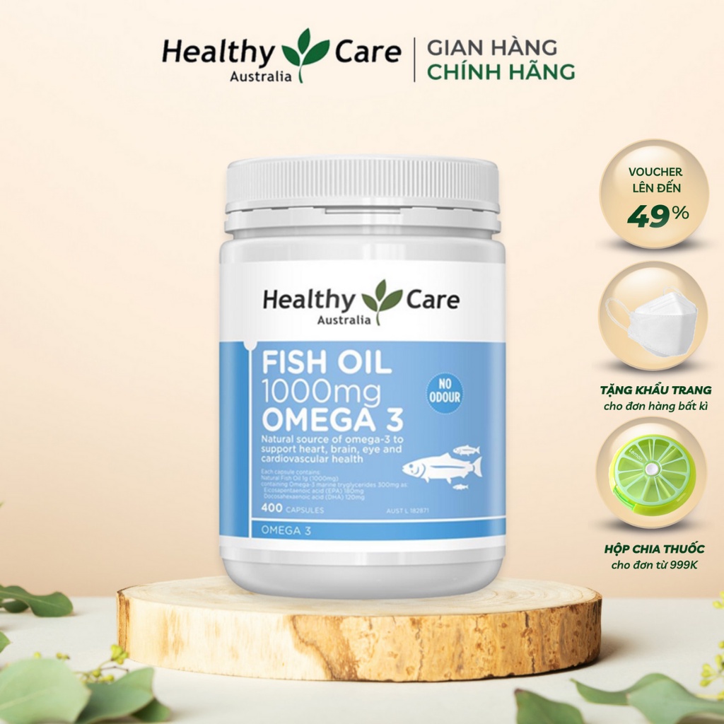 Viên Uống Dầu Cá Tự Nhiên Omega 3 Healthy Care Fish Oil Giúp Bổ Mắt Và Tốt Cho Tim Mạch 400 viên