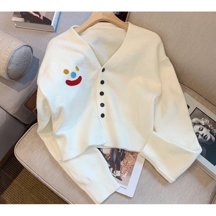 622267#Áo Khoác Cardigan Dệt Kim Mềm Cổ Chữ v Màu Trắng Thời Trang Mùa Thu 2022