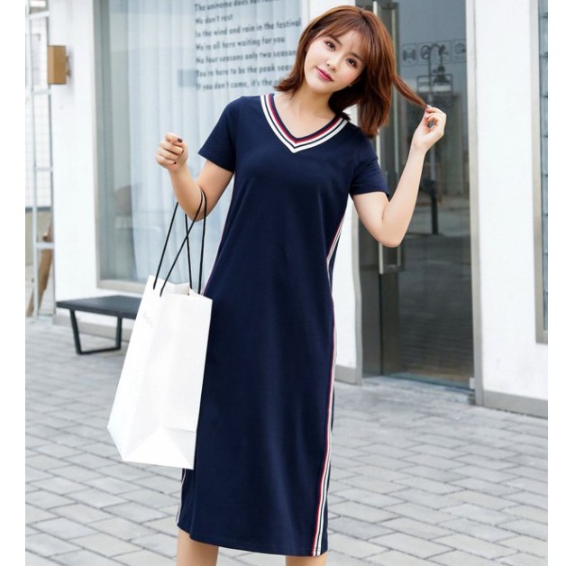 Đầm thun suông dáng dài cổ tim | BigBuy360 - bigbuy360.vn