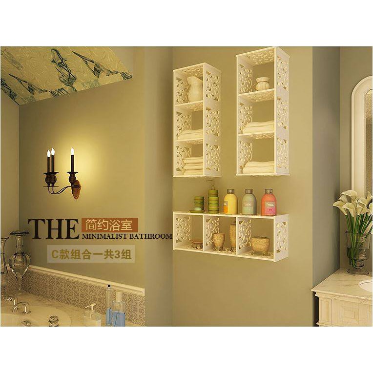 Kệ 3 hình ô vuông trang trí tường nhà bằng gỗ nhựa để đồ đa năng đựng sách, đồ decor đẹp