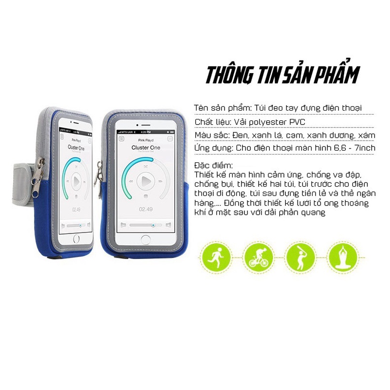 Túi Đeo Tay Chạy Bộ Chống Thấm Nước, Đựng Điện Thoại 6 - 7 inch Màn Hình Cảm Ứng Cao Cấp MARRYSTORE