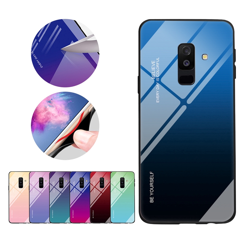 Ốp điện thoại kính cường lực cứng màu gradient cho Samsung Galaxy A6/A8 2018
