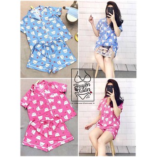 Bộ Pijama thô lụa dáng đùi in gấu