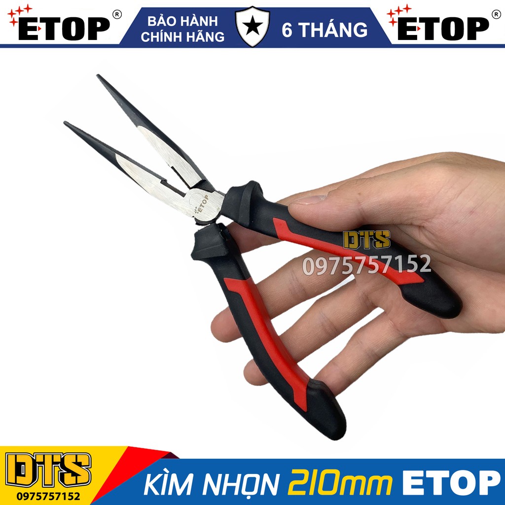 Kìm mỏ nhọn dài chuyên dụng ETOP TOP FINE 210mm kềm nhọn thép Carbon siêu cứng, chịu lực cao, tay bọc cao su chống trượt