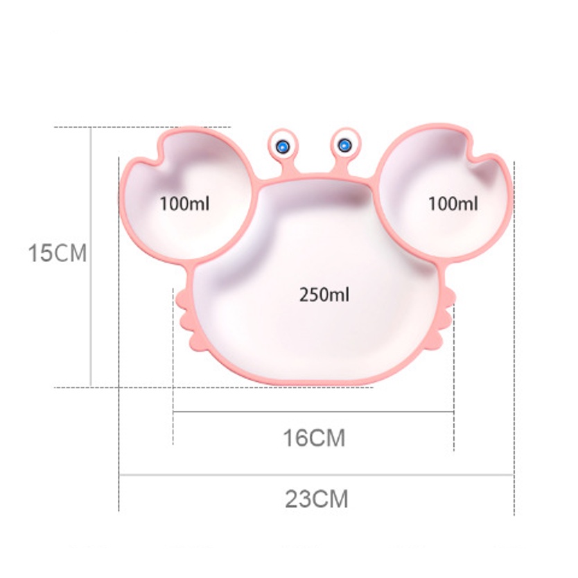 Khay Ăn Dặm Silicon Có Đế Hít Chống Đổ Hình Cua 3 Ngăn Cho Bé