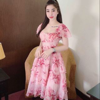 Đầm voan hoa hồng cánh tiên
