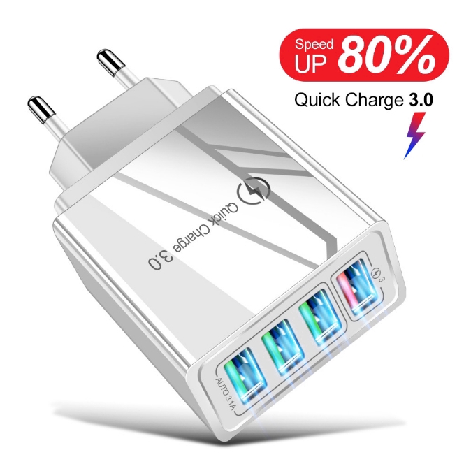 Cốc sạc QC 3.0 USB 4 cổng sạc nhanh phích cắm EU