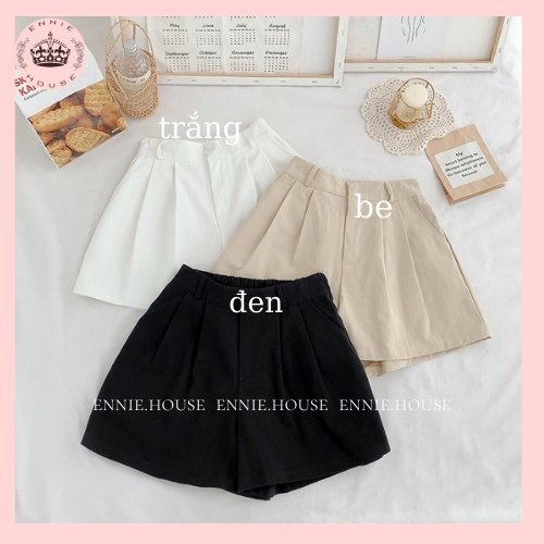Quần Short Nữ Đũi Chun Chất Liệu Đũi 3 Màu Trắng Đen Be Ennie Có Ảnh Cận Chất CD066