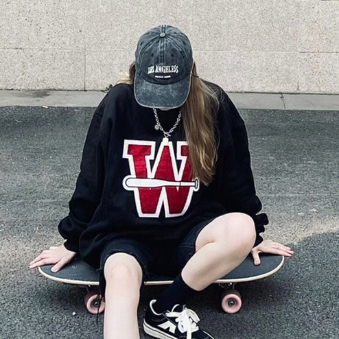 ZHELIHANGFEI  Áo Sweater In Chữ Phong Cách Retro Mỹ