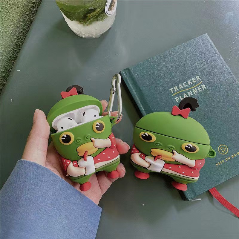 Vỏ Bảo Vệ Hộp Sạc Tai nghe không dây Airpods 1 / 2 Pro Bằng Silicon Mềm Hình Quái Vật / Cá Xanh Lá / Quái Vật Dễ Thương Ốp