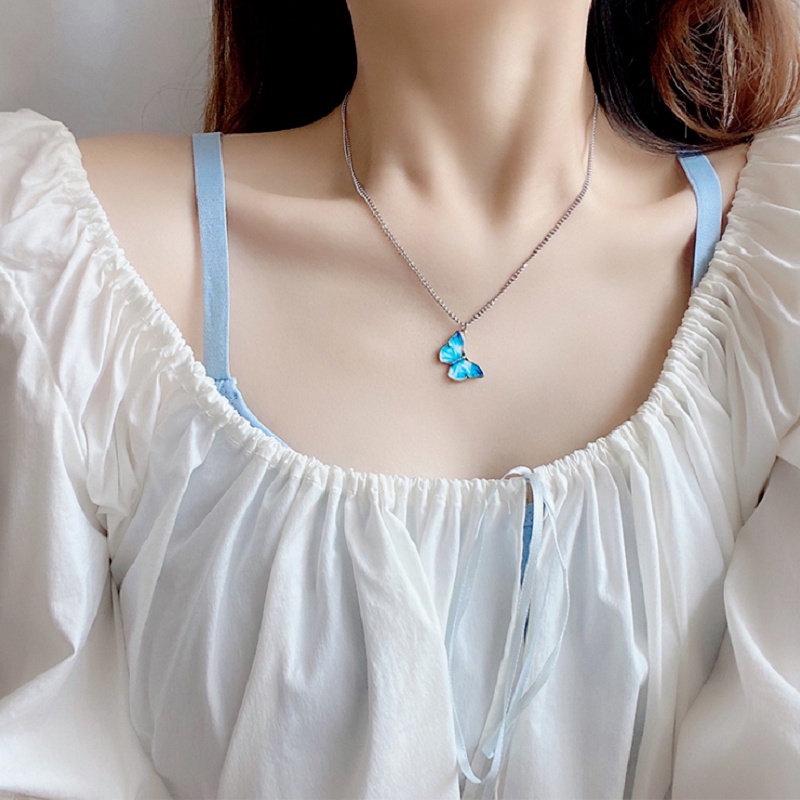MANYUE Vòng cổ Mặt Hình Bướm Màu Xanh Dương Gradient Phong Cách Hàn Quốc Cho Nữ
