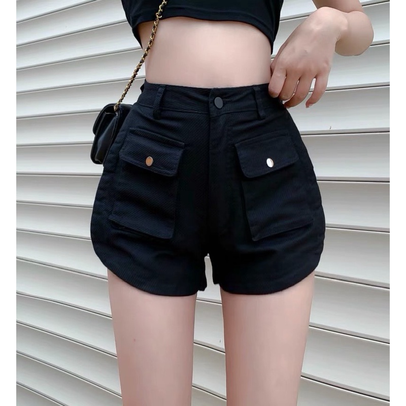 Quần short jean nữ BigSize lưng cao, co dãn mạnh, 2 túi hộp dành cho người béo 3942 molijean