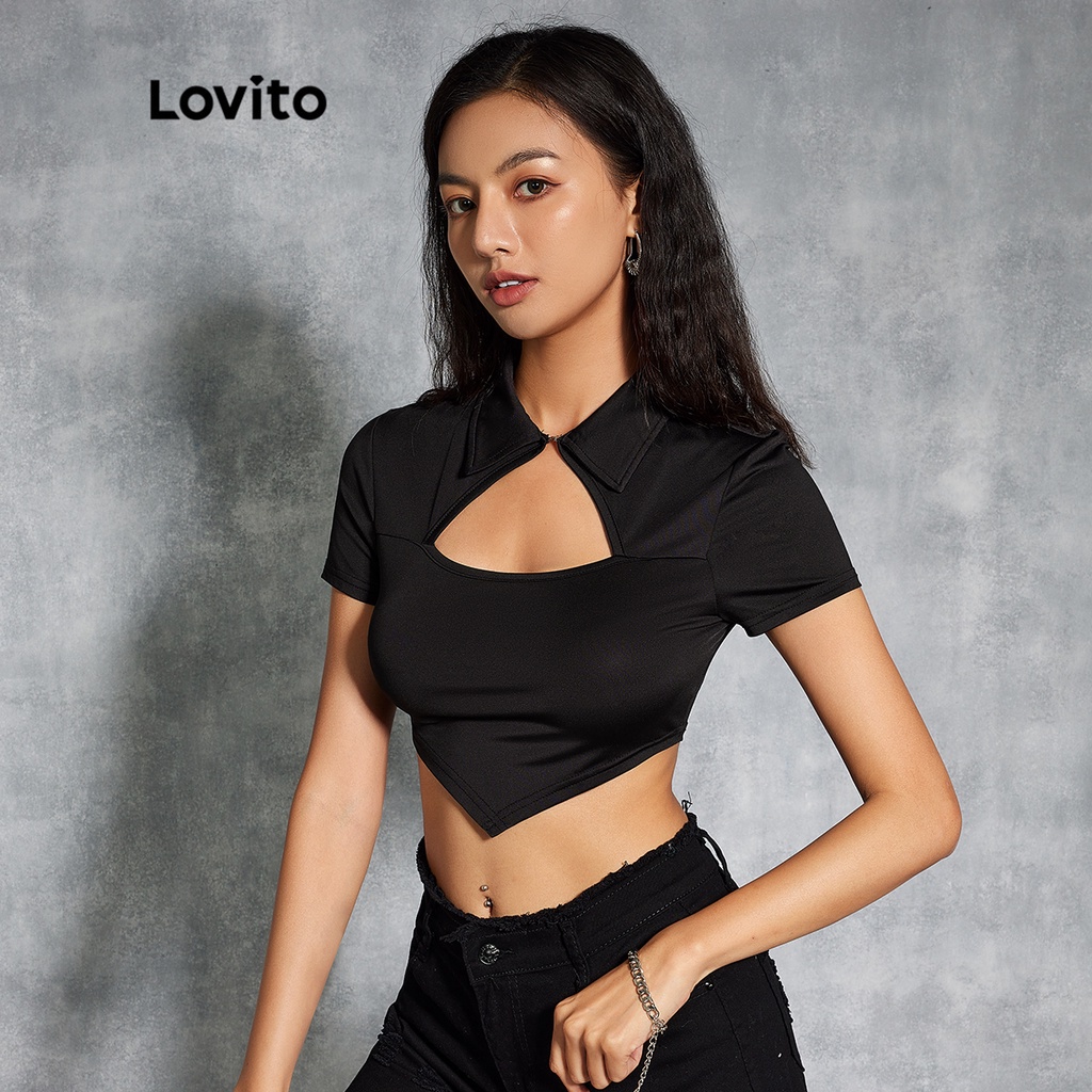 Lovito Áo Thun Trơn Cổ Thuyền L20D1012 (Đen)