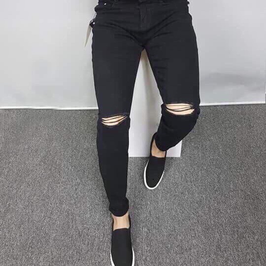 Quần Jean Nam Dài Màu Đen Rách Gối, Chất Jeans Co Giãn Giặt Không Phai Màu, Quần Bò Nam Cao Cấp  MuradFashion MS965