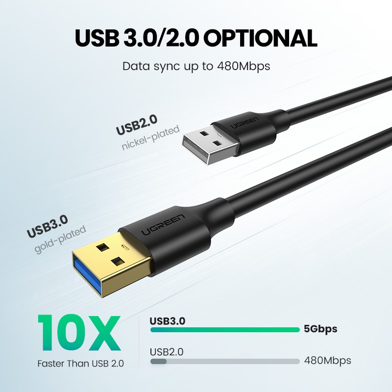 Cáp truyền dữ liệu Ugreen USB 3.0 hai đầu cắm kết nối nhanh chóng chất lượng cao tiện dụng