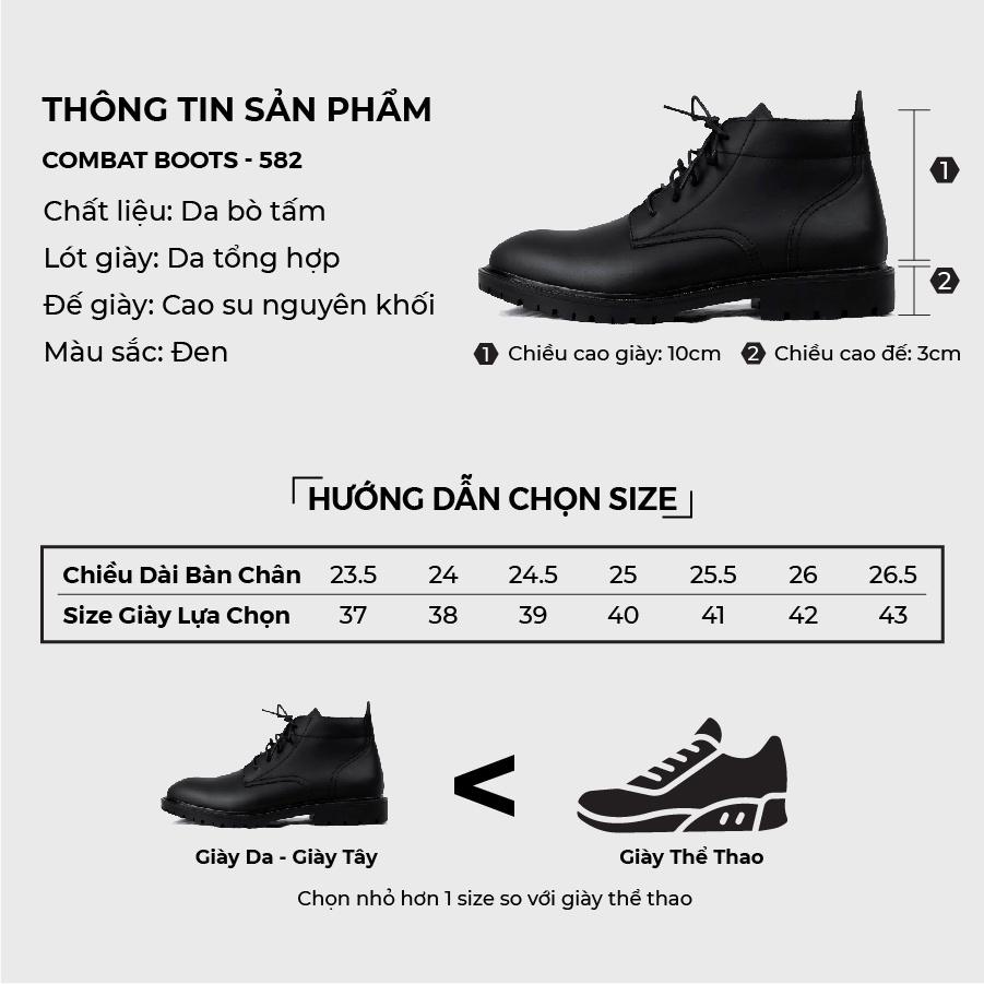 Giày da nam G2 cổ lửng Combat boots nam buộc dây đế khâu cao su đúc, Boot cao cổ độn đế tăng chiều cao giày đế đốc - 582