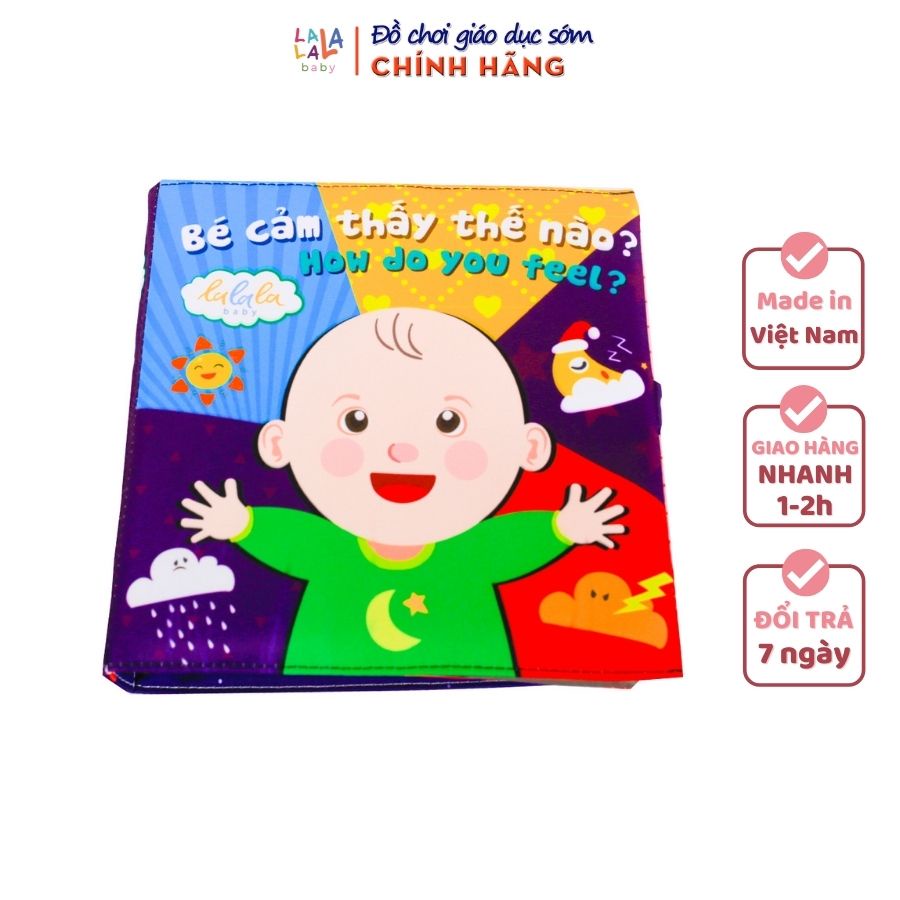 Sách vải Lalala Baby song ngữ đa tương tác Bé cảm thấy thế nào? - How do you feel? kích thước 18x18cm 12 trang
