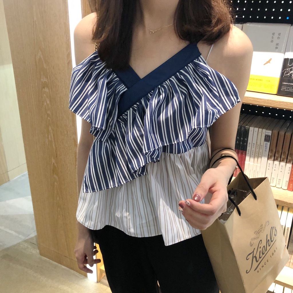 Áo Sơ Mi Voan Không Tay Dáng Rộng Họa Tiết Kẻ Sọc Thời Trang Mùa Hè Hàn Quốc Dành Cho Nữ