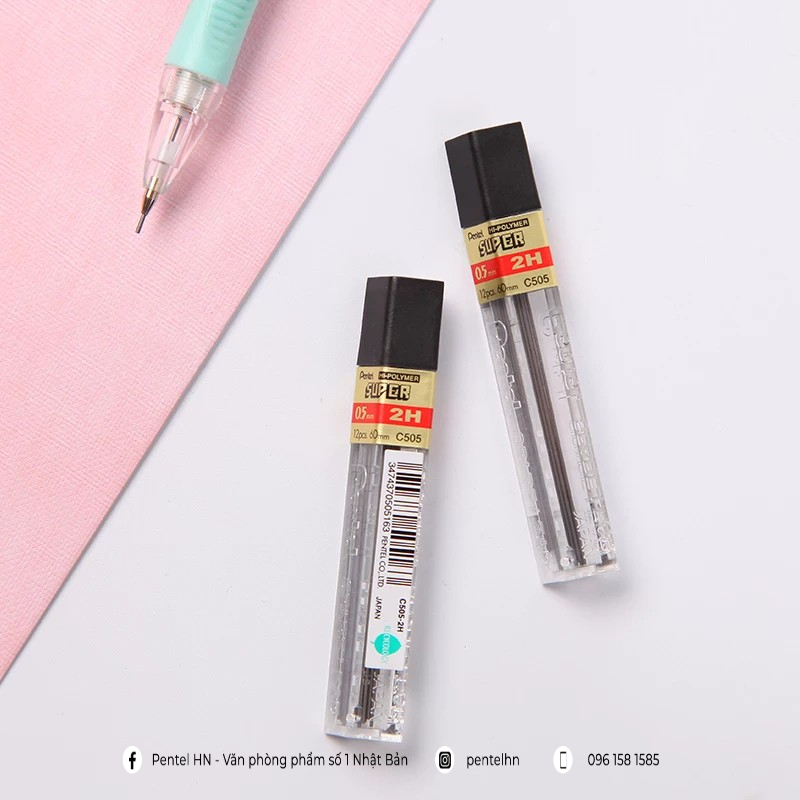 Ruột Chì Kim Pentel Hi-Polymer Super C505 2B Ngòi 0.5mm | Siêu ứng (12 Ruột/Tuýp)