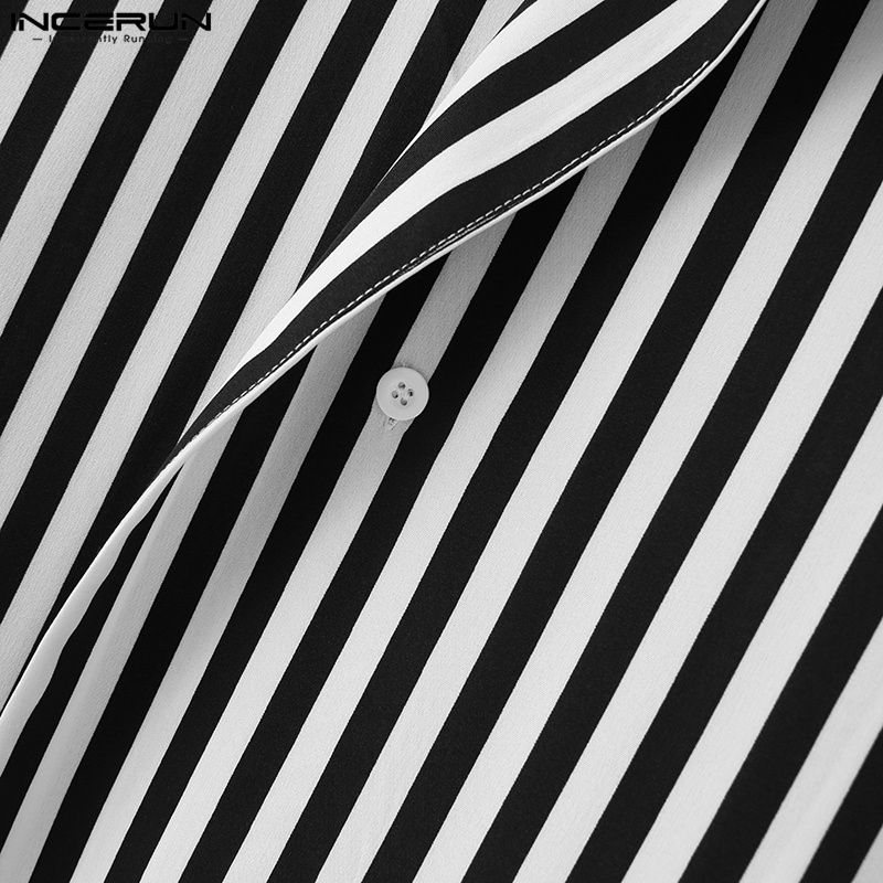 Áo sơ mi INCERUN tay ngắn cài nút họa tiết kẻ sọc phong cách Hàn Quốc trẻ trung thời trang dành cho nam