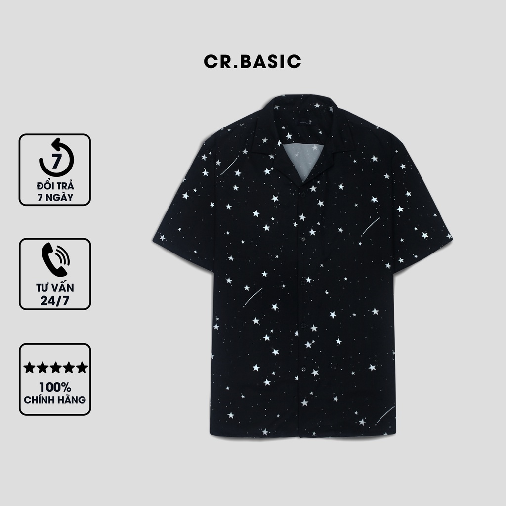 Áo sơ mi tay ngắn nam nữ CR.BASIC form rộng sơ mi họa tiết ngắn tay unisex cộc tay