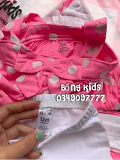 Bộ Hè Bé Gái Nơ Chấm Bi Pink