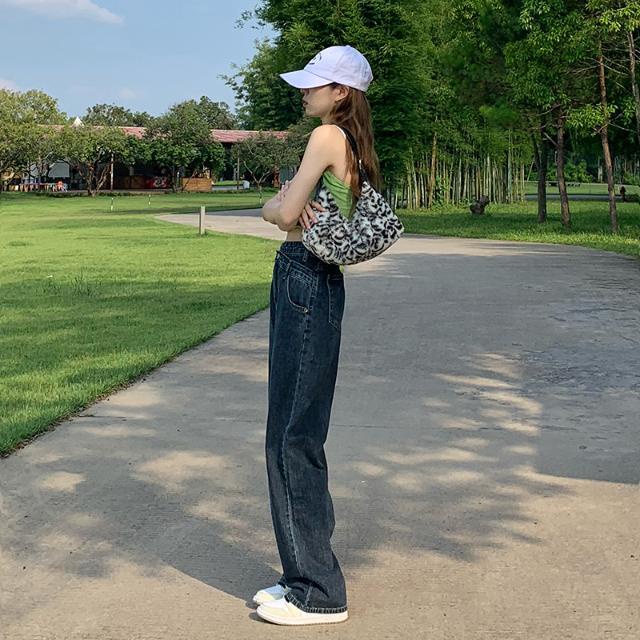 COZOK Quần jean ống rộng lưng cao phong cách Hàn Quốc