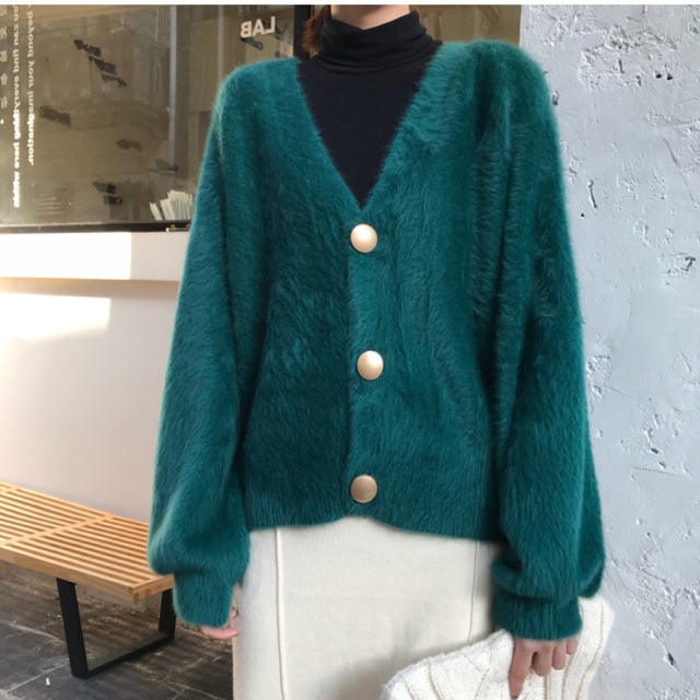Áo khoác cadigan len lông dáng ngắn, có ảnh thật