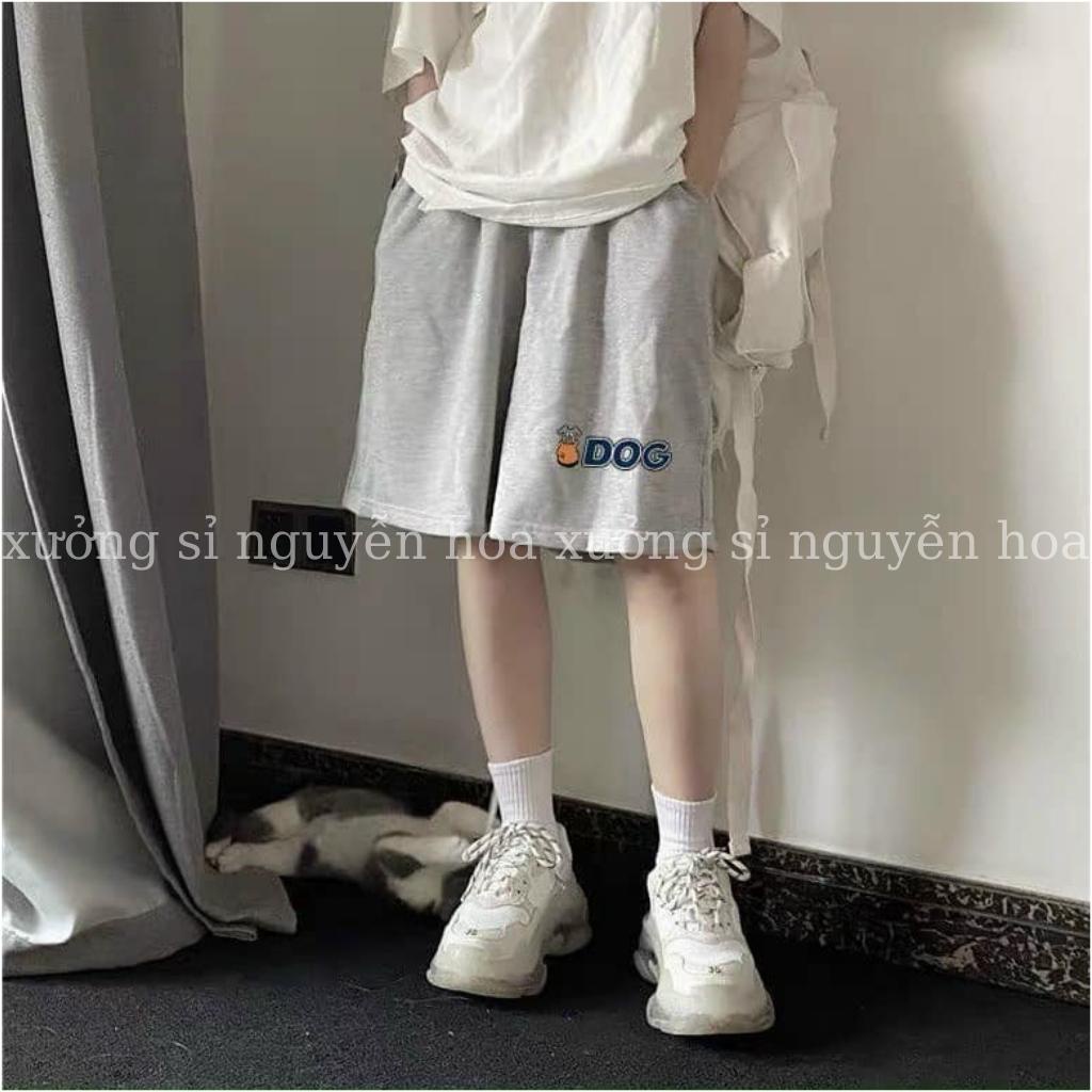 Set bộ áo thun in chữ Dog tay lỡ form rộng kèm quần đùi thun xám kiểu dáng unisex nam nữ mặc được Xưởng Sỉ Nguyễn Hoa
