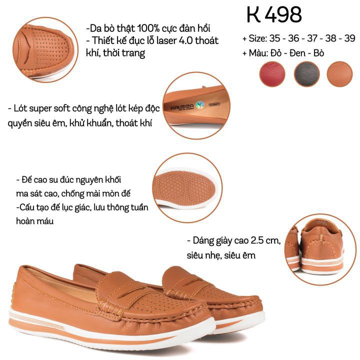 👠FREESHIP 👠 Giày bệt moca - Kaleea K498 - Giày bệt nữ cao cấp VNXK, hàng da bò nguyên tấm  siêu êm thoáng khí | BigBuy360 - bigbuy360.vn