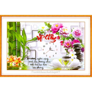 Tranh thêu chữ thập đồng hồ vợ chồng LV3144 - tự thêu