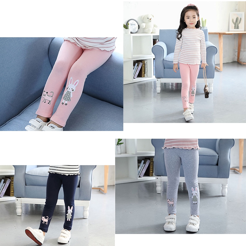 Quần Legging Dài In Hình Mèo Và Thỏ Cho Bé Gái