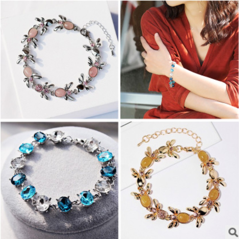 Vòng đeo tay nữ đính hạt pha lê nhiều màu nhiều mẫu Hạ Băng Designs