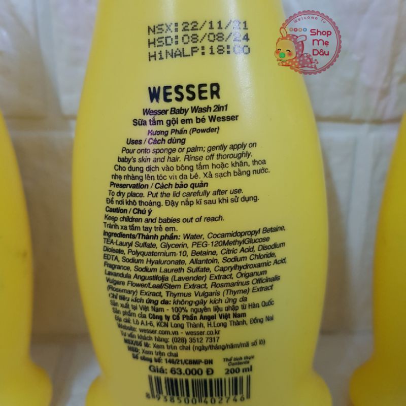 (XẢ KHO) DATE 2024 - Sữa Tắm Gội 2in1 Wesser 200ml