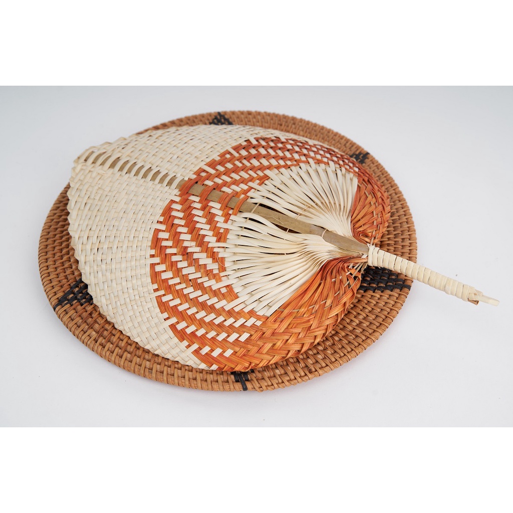 Quạt lá đề màu cam đất, 3 size 20, 30, 35 cm