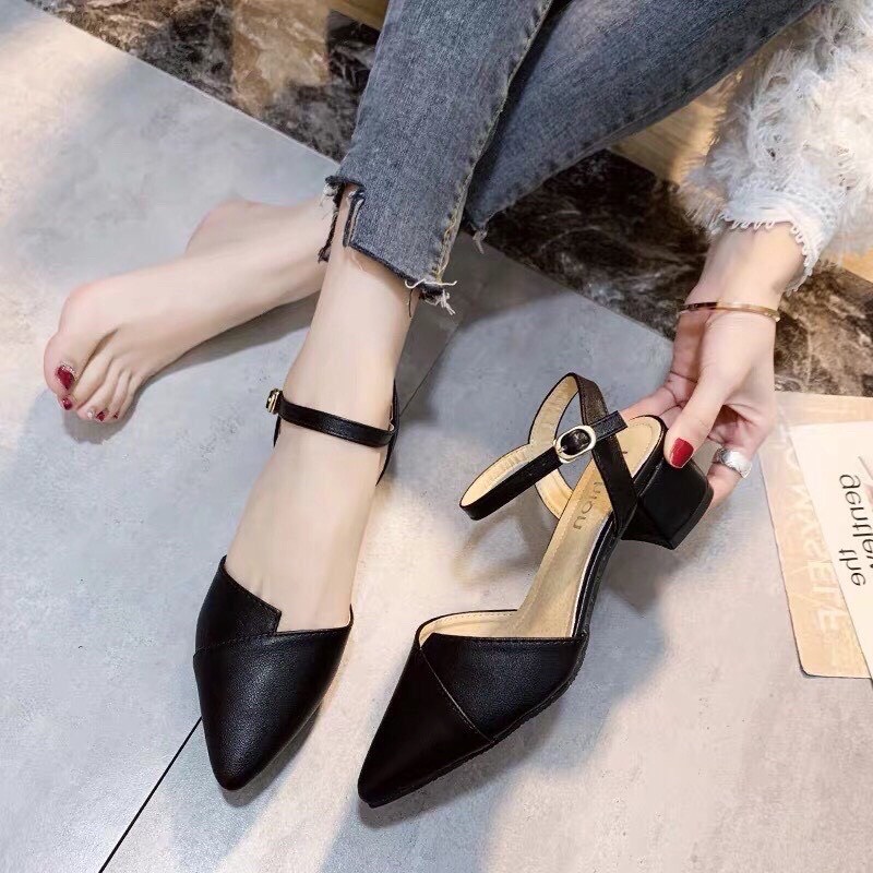 Giày Cao Gót Quai Hậu Nữ Thiết Kế Mũi Xếp Phong Cách Hàn Quốc Size 35 - 39