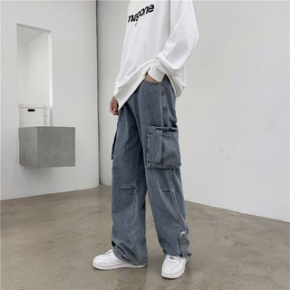 Quần bò ống suông có túi hộp unisex [hàng order]